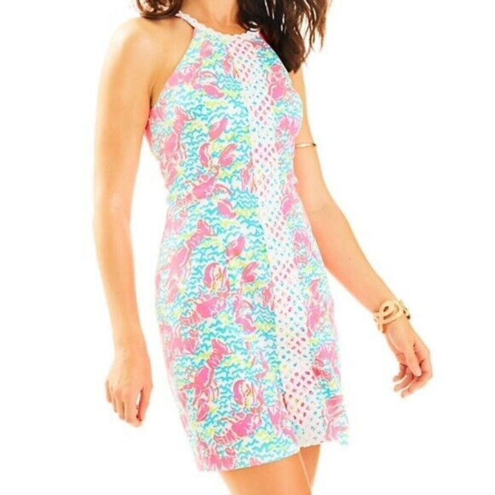 Lilly Pulitzer Pearl Shift Resort White Pop Up Lobstah Roll Dress Size 4 New